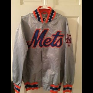 METS STARTER JACKET SZ MED SILVER GREY SATIN